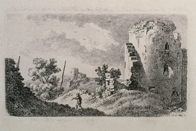 Zřícenina hradu s mužem od Johann Adam Klein