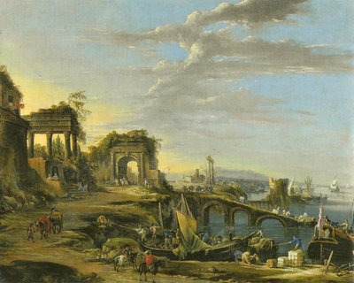 Němčina: Pobřežní krajina se starobylými ruinami od Johann Anton Eismann