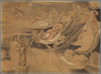 Dante im zweiten Kreis der Hölle, spricht mit Francisca da Rimini od Johann Anton Ramboux