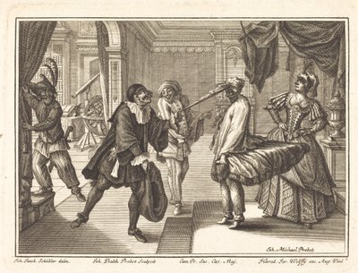 Harlekýn v Domě Dr. Polovarda od Johann Balthasar Probst after Johann Jacob Schübler