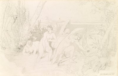 Painter překvapuje čtyři koupající se (recto) od Johann Baptist Reiter