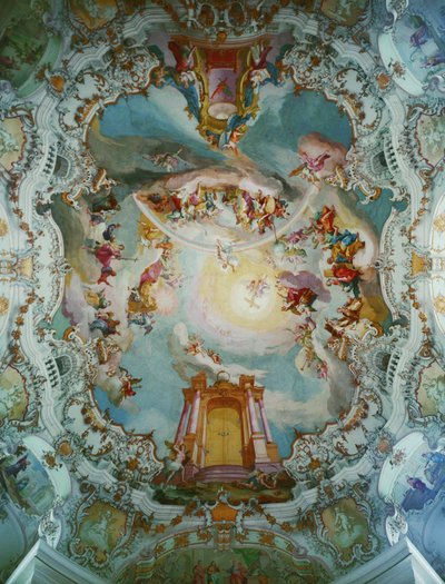 Středová freska v kostele ve Wiesu, Bavorsko ... (freska) od Johann Baptist Zimmermann