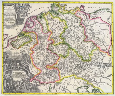 Hydrografická mapa Německa, cca 1720 (rytina) od Johann Baptista Homann
