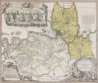 Mapa Ingrie s výhledem na Petrohrad od Johann Baptista Homann