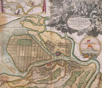 Mapa Petrohradu Hlavní plán Petrohradu, ca. 1718-1719 od Johann Baptista Homann