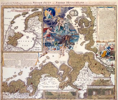 Mapa vánoční povodně z roku 1717 od Johann Baptista Homann