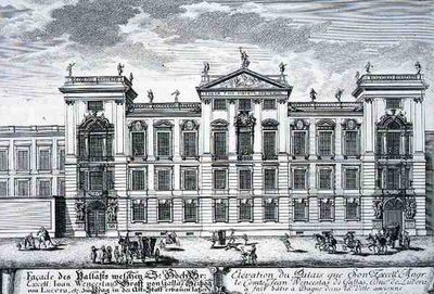 Palác hraběte Jana Václava, Praha, z „Plánu historické architektury“, ryl Johann Adam Delsenbach (1687-1765) 1721 (rytina) od Johann Bernhard (after) Fischer von Erlach
