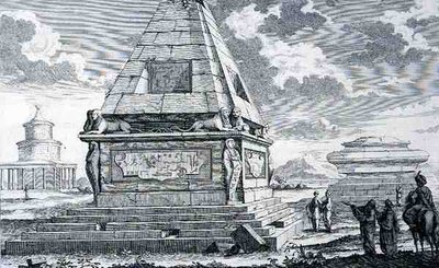 Hrobky poblíž Káhiry, Egypt, z filmu „Navrhování historické architektury“ od Johann Bernhard (after) Fischer von Erlach