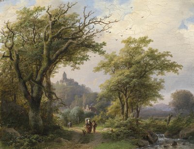 Turisté u potoka od Johann Bernhard Klombeck