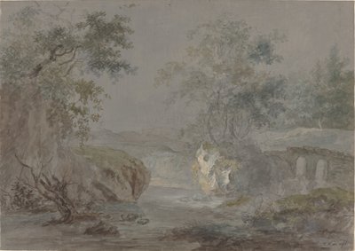 Zalesněné útesy podél břehu řeky od Johann Caspar Huber