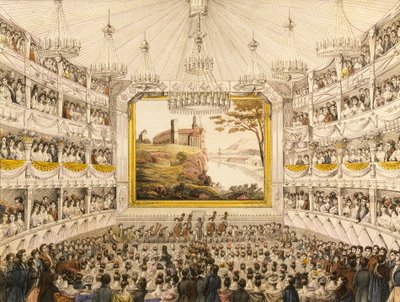 Rakousko, Vídeň, Interiér Theater an der Wien (Vídeňské divadlo), akvarel J.C. Schoeller od Johann Christian (after) Schoeller