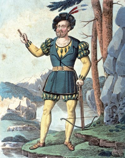 Franz von Schober jako William Tell . 1837 (barevná rytina) od Johann Christian (after) Schoeller