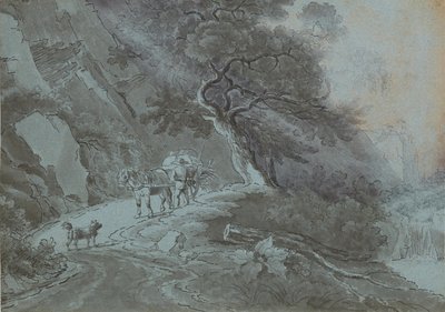 Farmář s koňským povozem na lesní cestě v bouřce od Johann Christian Brand