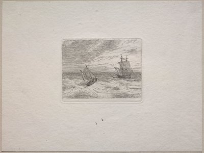 Rozbouřená moře se dvěma pány a plachetnicí od Johan Christian Dahl