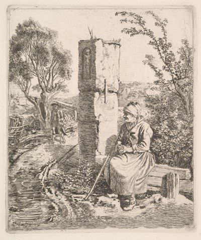 Stará dáma sedící u sloupu u Side of Road, 1819. od Johann Christian Erhard