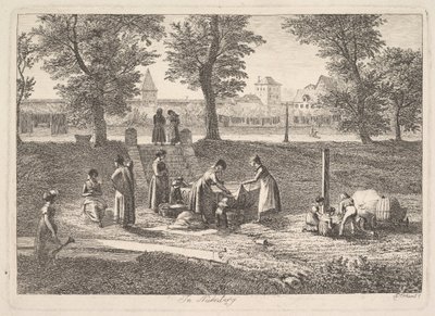 Venkovní scéna žen v domácích aktivitách v Norimberku, 19. století. od Johann Christian Erhard