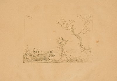 Pastevec brousící kosu s dobytkem od Johann Christian Klengel