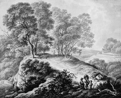 Krajina s postavami a silnice mezi vysokými stromy od Johann Christian Klengel
