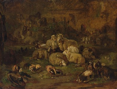 Ovce, kozy a kuřata (olej na papíře položeném na plátně) od Johann Christian Reinhardt