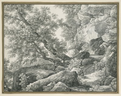 Skalnatá krajina se stromy od Johann Christian Reinhart