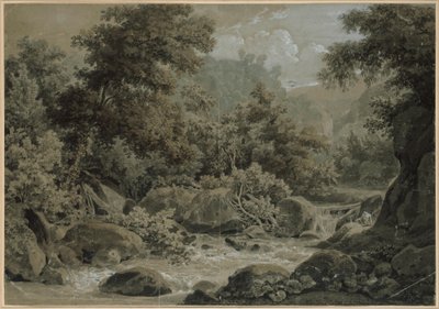 Horská a lesní krajina, v popředí potok od Johann Christian Reinhart