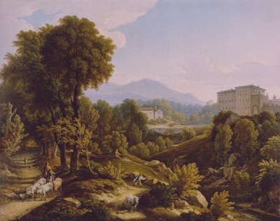 Německy: Krajina s výhledem na Palazzo Chigi v Ariccii. od Johann Christian Reinhart