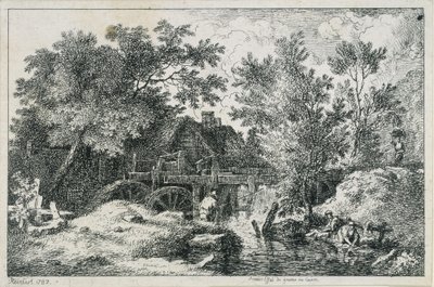 Krajina s vodním mlýnem (první pokus o mědirytinu) od Johann Christian Reinhart