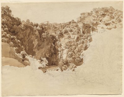 Tivoli a chrám Sibyly nad soutěskou Aniene od Johann Christian Reinhart