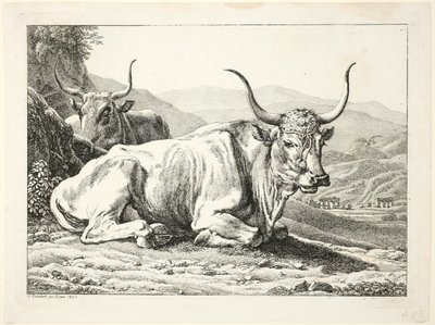 Dva odpočívající římští býci z Die Zweite The Erfolge od Johann Christian Reinhart
