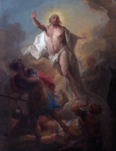 Kristus vstává z hrobky a římští vojáci prchají (olej na palubě) od Johann Christian Thomas (attr.to) Winck
