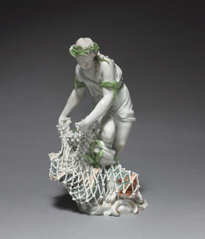 Rybářka, výrobce Porcelánová továrna Ludwigsburg, Německo, kolem 1765 (porcelán se smaltovanou a zlacenou dekorací) od Johann Christian Wilhelm Beyer