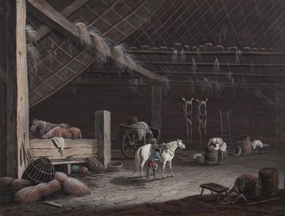 Bílý kůň: interiér stodoly od Johann Christoph Dietzsch