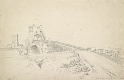 Ponte Salario poblíž Říma, 1821 (grafit na špinavě bílém papíře) od Johann Christoph Erhard