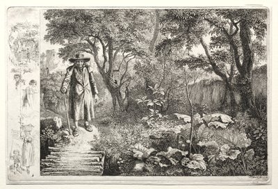 Stařec před srubovým mostem Der Alte vor den Knuppelsteg, 1819. od Johann Christoph Erhard