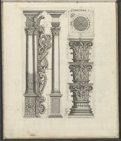 Sloupce a hlavice korintského řádu Corinthia .I. (název na objektu) Five Orders of Architecture (název série) od Johann Christoph Feinlein
