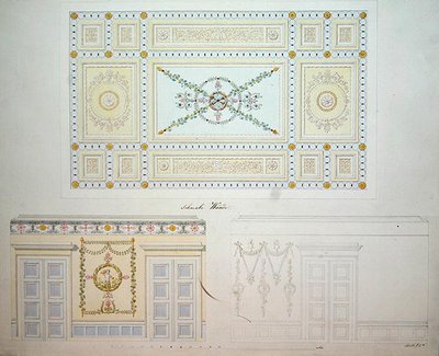 Dekorativní návrhy interiéru paláce Beberbeck, od Israela Schwalma (pero a akvarel na papíře) od Johann Conrad (after) Bromeis
