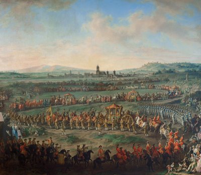 Vjezd císaře Františka I. Štěpána a jeho syna Josefa (II.) do Frankfurtu 29. března 1764 od Johann Dallinger von Dalling