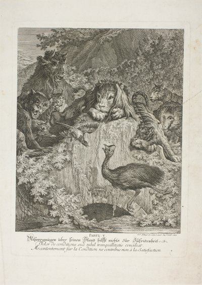 Fable V, deska pět z Instructive Fables of the Realm of Theire od Johann Elias Ridinger