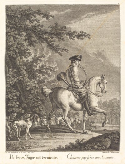 Lovec se smečkou psů od Johann Elias Ridinger