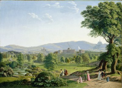 Zámek Wilhelmshoehe s lesem Habichtswald od Johann Erdmann Hummel
