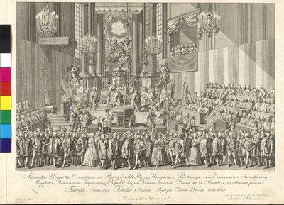 Korunovace císaře Leopolda II. uherským králem v Bratislavě 15. listopadu 1790 (mědirytina) od Johann Ernst Mansfeld