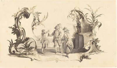 Cartouche Moderne s mladým párem se podává víno od Johann Esaias Nilson