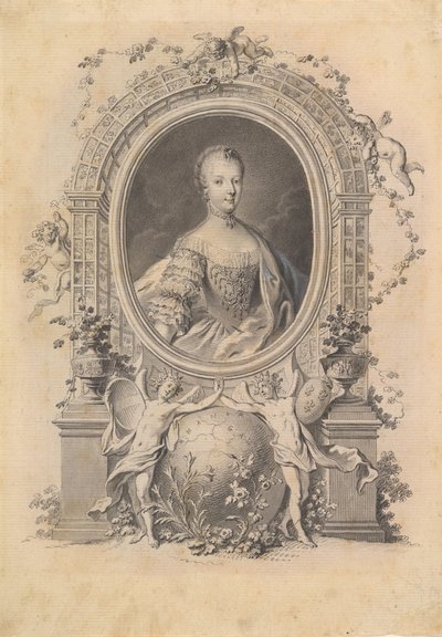 Portrét královny Marie-Antoinetty v ozdobném rámu, konec 18. století. od Johann Esaias Nilson