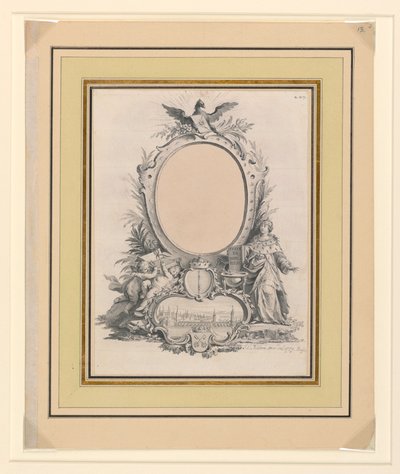 Návrh rámu portrétu dánského krále Fridricha V. od Johann Esais Nilson