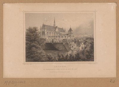 Pohled na Hooglandse Kerk v Leidenu Leyden, De Hooglandsche kerk, při pohledu z burgu (název na objektu) od Johann Gabriel Friedrich Poppel