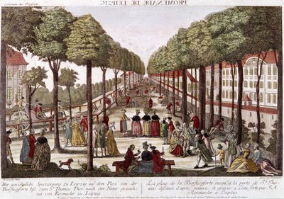 Lipská promenáda na konci 18. stol. rytina Rosmesler & Bergmuller. od Johann Georg Bergmuller