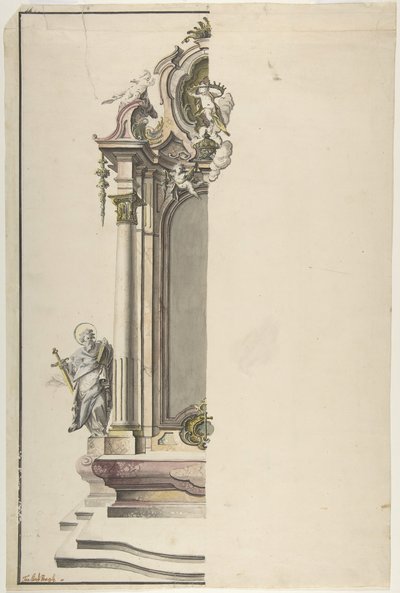 Návrh edikulárního oltáře se sv. Pavlem vlevo, polovina 18. století. od Johann Georg Dirr