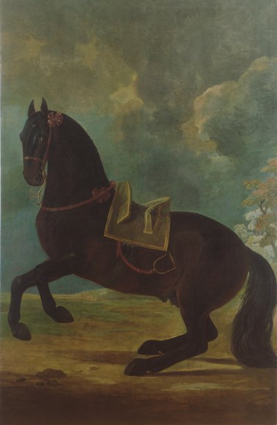 Hřebec hnědý se španělským sedlem od Johann Georg Hamilton
