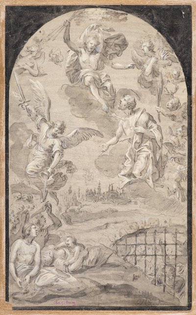 Svatý přimlouvající se u Krista, aby nevrhal blesk na město Augsburg od Johann Georg Melchior (1625 1705) Schmittner
