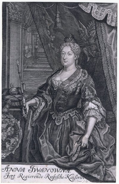 Anna Ivanovna byla císařovnou Ruska od 30. ledna 1730 do 29. října 1740. - Portrét císařovny Anny Ioannovny (1693-1740) - Mentzel (Menzel), Johann Georg (1677-1743) - 1733 - Mědirytina - 302,3x2 6 -Soukromá sbírka od Johann Georg Menzel